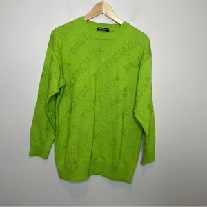 Balenciaga Men’s Green Spellout Logo Cotton Sweater